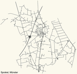 Detailed navigation urban street roads map on vintage beige background of the quarter Sprakel district of the German capital city of Münster-Muenster, Germany