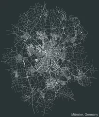 Detailed negative navigation urban street roads map on dark gray background of the German regional capital city of Münster-Muenster, Germany © Momcilo
