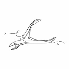 Vector illustration continuous one single line drawing of nail clipper in silhouette on a white background. Linear stylized.