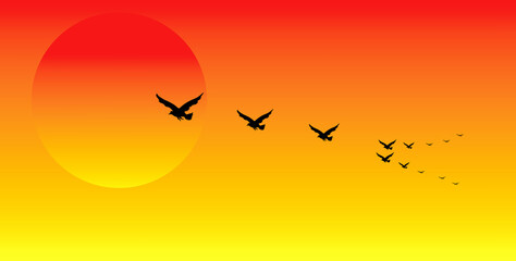 Fototapeta premium The birds are flying gracefully.on a beautiful sunset background.product advertisement , logo.