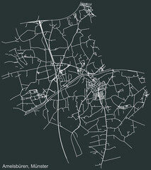 Detailed negative navigation urban street roads map on dark gray background of the quarter Amelsbüren district of the German capital city of Münster-Muenster, Germany