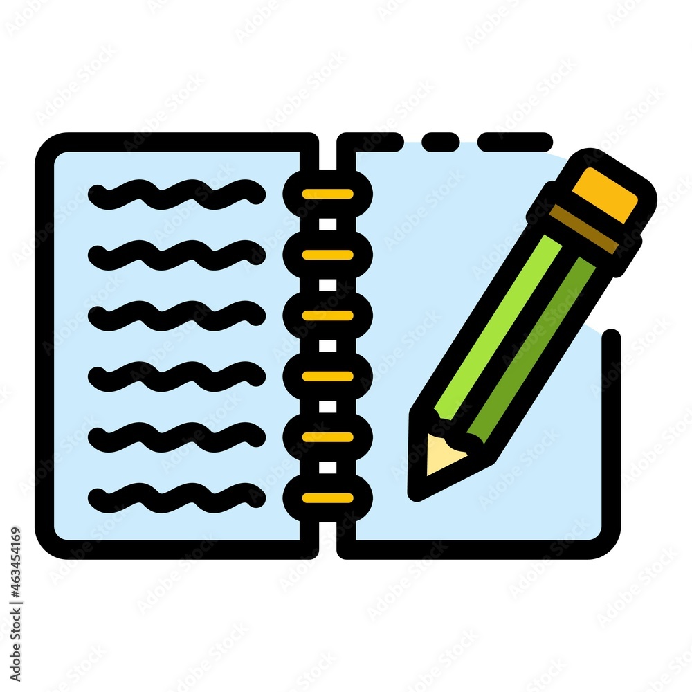Poster writing notebook icon. outline writing notebook vector icon color flat isolated