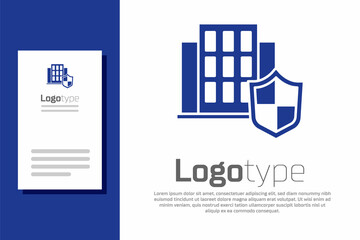 Blue House with shield icon isolated on white background. Insurance concept. Security, safety, protection, protect concept. Logo design template element. Vector.