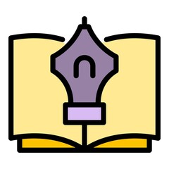 Ink pen notebook icon. Outline ink pen notebook vector icon color flat isolated