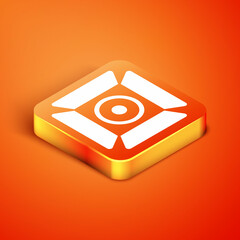 Isometric Movie spotlight icon isolated on orange background. Light Effect. Scene, Studio, Show. Vector