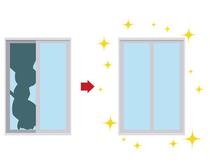 割れた窓と修理された窓のイラスト　ベクター