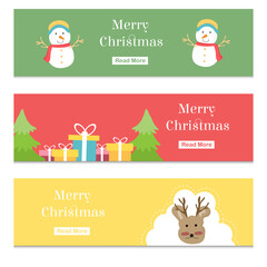 Merry Christmas day web header banners template design. Christmas and happy new year decorations. Vector illustration.