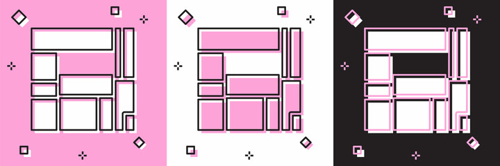 Set House Edificio Mirador icon isolated on pink and white, black background. Mirador social housing by MVRDV architects in Madrid, Spain. Vector