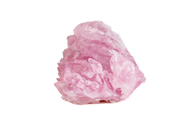Macro mineral stone Rose quartz on white background