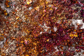 Macro mineral stone  Chalcopyrite on a white background