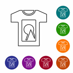 Black line T-shirt icon isolated on white background. Set icons in color circle buttons. Vector