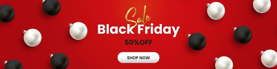 Black Friday sale banner with scattered balls