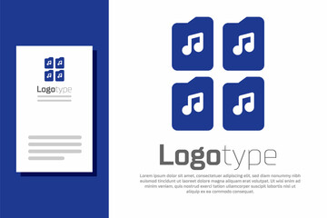 Blue Music file document icon isolated on white background. Waveform audio file format for digital audio riff files. Logo design template element. Vector