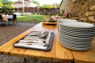 Clean dishes outdoor