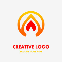 fire logo, red fire icon in circle. creative and simple vector logo. Abstract business logo icon design template