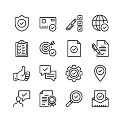 Quality control line icons. Set of outline symbols, simple graphic elements, modern linear style black pictograms collection. Vector line icons set