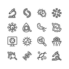 Virus line icons. Germs. Set of outline symbols, simple graphic elements, modern linear style black pictograms collection. Vector line icons set