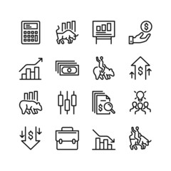 Stock market line icons. Set of outline symbols, simple graphic elements, modern linear style black pictograms collection. Vector line icons set