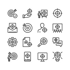 Target line icons. Set of outline symbols, simple graphic elements, modern linear style black pictograms collection. Vector line icons set