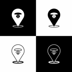 Set Cat nose icon isolated on black and white background. Vector