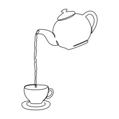 Hot tea poured from teapot into cup illustration