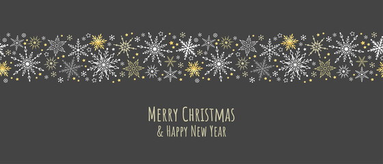 Christmas greeting card with gold and white snowflake. Vector garland for banner package  © VectorAsset Hub