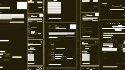 Animation of erasing text of secret classified file using a black marker to censor. Illegal or secret activity information on paper documents being blacked out - Powered by Adobe