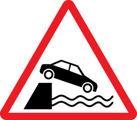 Water course ahead traffic sign. Road safety signs and symbols.