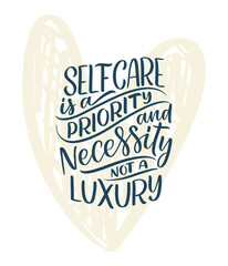 Love yourself lettering slogan. Funny quote for blog, poster and print design. Modern calligraphy text about self care. Vector illustration