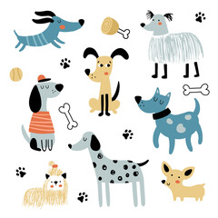 vector set of funny dogs in scandinavian style