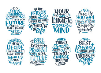 Set with lettering slogans about be yourself. Funny quotes for blog, poster and print design. Modern calligraphy texts about selfcare. Vector