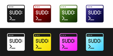 Set Code terminal icon isolated on black and white background. Browser window with command line. Command panel. Programming coding. Notepad. Vector