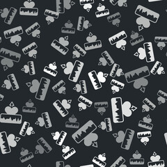 Grey Heartbeat increase icon isolated seamless pattern on black background. Increased heart rate. Vector