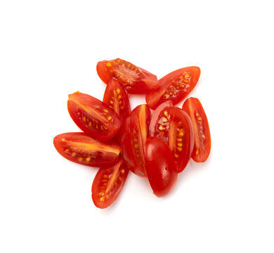 Long Plum Tomato Group Isolated, Fresh Small Cherry Tomatoes