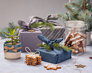 Eco Friendly Christmas concept with Cloth wrapped Gifts - 463465152