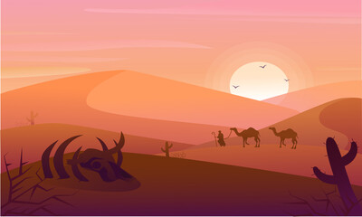 Desert landscape with camel. 