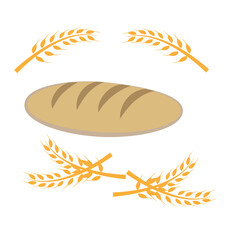 A loaf of fresh bread and ears of wheat.