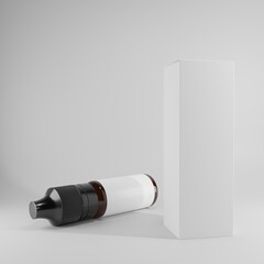 dropper bottle with white label and box on white background