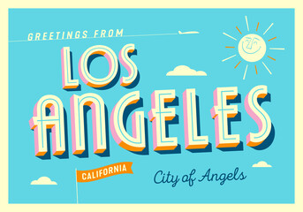 Greetings from Los Angeles, California - City of Angels - Touristic Postcard - EPS 10. - 463467375