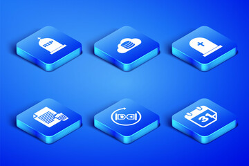 Set Calendar, Tombstone with RIP written, Waiting, Delete file document, Cloud database and cross icon. Vector