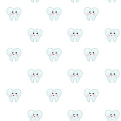 Seamless ornament of cartoon cute baby teeth on a white background