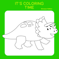 Coloring Page Dinosaurs Edition. Dinosaurs Color Book. Dinosaurs worksheet page. Educational printable colouring worksheet. Fun activity for kids. Vector illustration.
