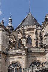 Fototapeta na wymiar Architectural fragments of Paris Saint-Eustache church (1532 - 1637). Saint-Eustache church located in Les Halles (market) area of Paris. France.