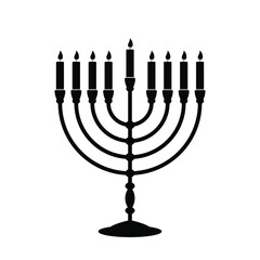 Hanukkah Menorah icon. Black religious symbol of Judaism. Vector illustration. Menorah icon in flat design