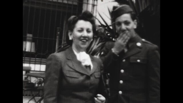 Kissing Mom On The Lips 1945 - A soldier kisses his mother.  