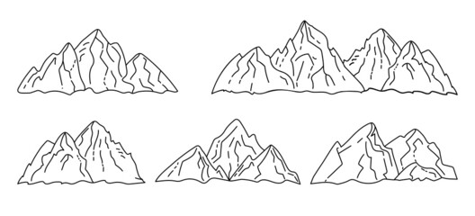 Set of outline mountains. Peak icon. Concept adventure, mountaineering, tourism