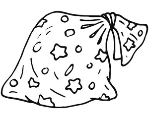 hand drawn sack with gift in doodle style