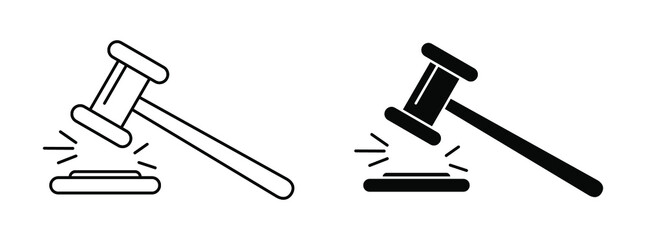 Judge hammer icon. Gavel icons. Vector illustration. Set of black hammer icons in flat design.