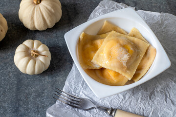 food photo of ravioli with pumpkin and ricotta