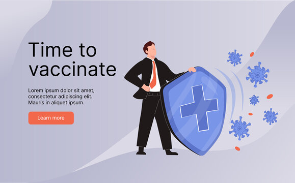 Businessman holding shield protecting from coronavirus, vaccination concept. Vaccination concept design. Vaccination.